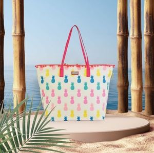 Pineapple Caribbean Joe Canvas Tote Paradise Tropical Summer Beach Vacay Pompom